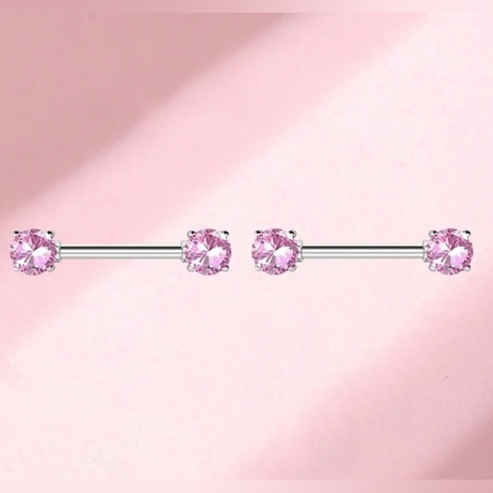 Pink Rhinestone Nipple Piercings 14G